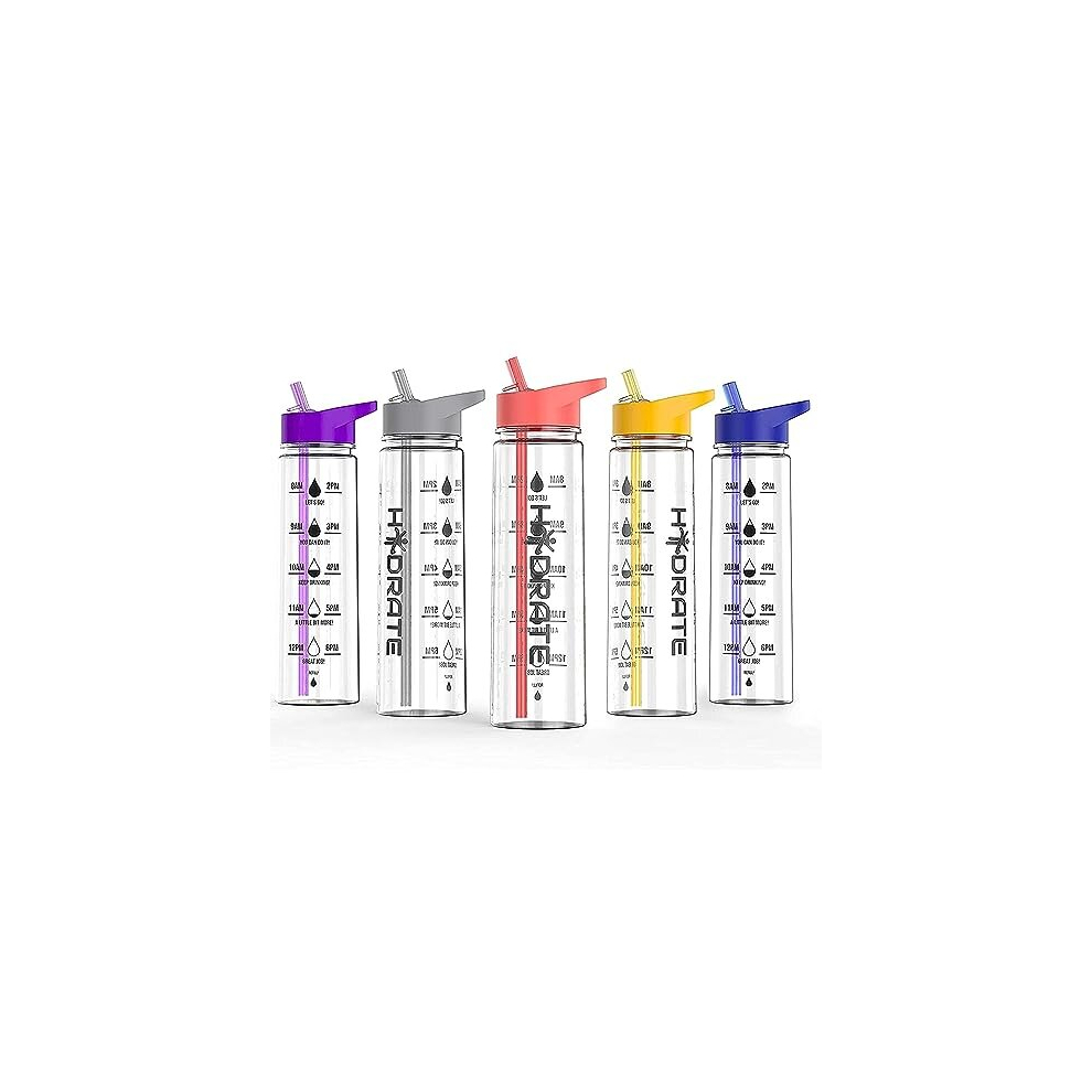 Hydrate Water Bottles Motivational Premium 900Ml Water Bottles With Straw – Daily Water Intake With Time Markings, Bpa-Free. Leak Proof Ideal For Hydration