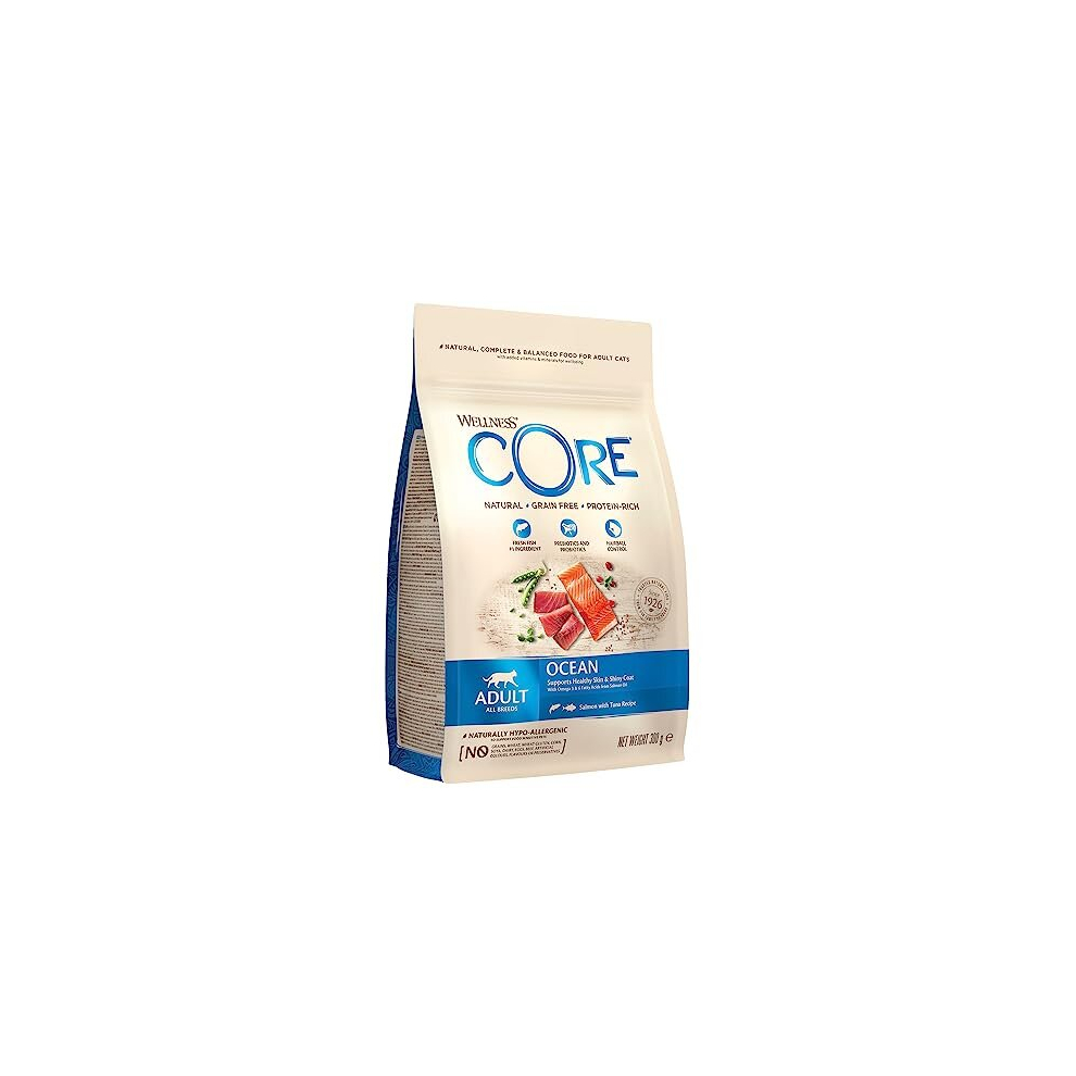 Wellness CORE Adult Ocean Grain-Free Salmon & Tuna Dry Cat Food - Healthy Skin & Shiny Coat, 300 g (10714)