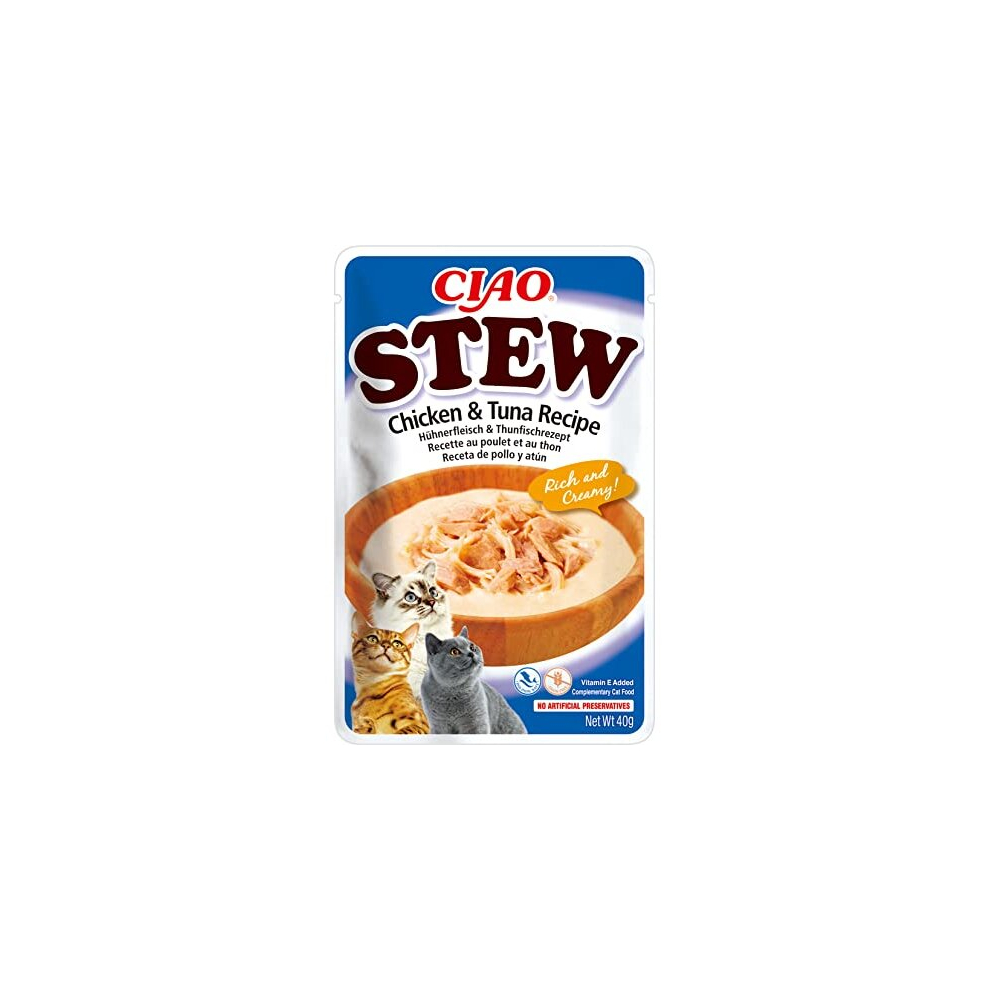 Ciao Stew by INABA Cat Treat - Chicken and Tuna - 12 Packs (480g total) / Moist Cat Treat, Delicious & Healthy Snack, Food Topper, Side Dish,