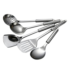 5 Pcs Cooking Utensils Set Stainless Steel Kitchen Utensils Gadgets Resistant Cooking Tools Includes Slotted Spoon, Slotted Spatula, Large Spoon, Soup