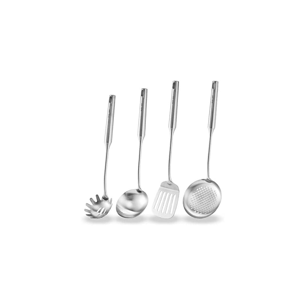 304 Stainless Steel Kitchen Utensil Set, 4 Pcs Cooking Utensil, Includes Slotted Spoon, Spaghetti Server, Soup Ladle, Spatula Turner, Cookware Gadgets