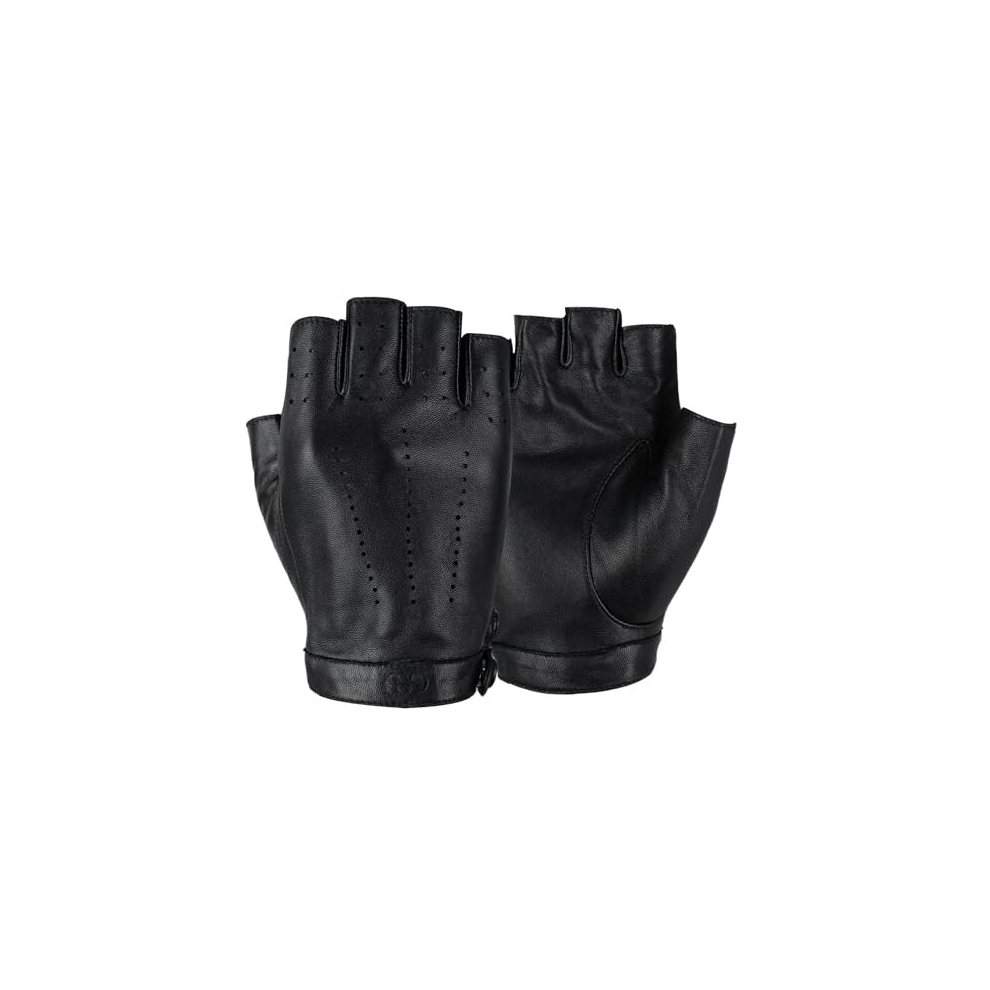 GSG Womens Fingerless Leather Gloves Unlined Sheepskin Genuine Leather Half-Finger Driving Gloves Black X-Large