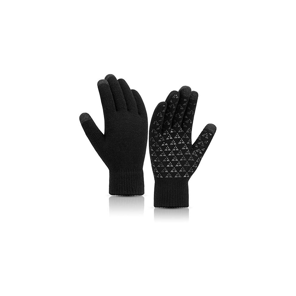 Winter Warm Gloves, Touchscreen Knitted Gloves, Anti Slip Thermal Windproof Driving Running Cycling Gloves for Men Women(Black)