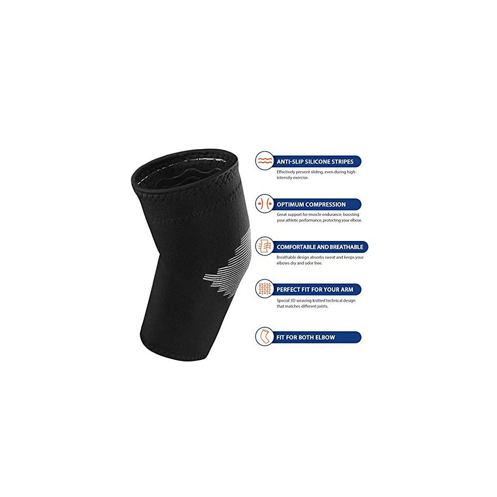 Avidda Elbow Support Sleeve For Men Women(Single Sleeve), Antislip Elbow Brace Compression Arm Supports For Tennis Elbow, Golfers Elbow, Arthritis,
