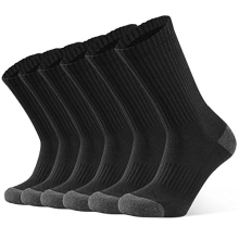 6 Pairs Men's Cushion Crew Calf Socks Moisture Wicking Athletic Cotton Socks for Sport Training Work (6Black, 10-13(L))