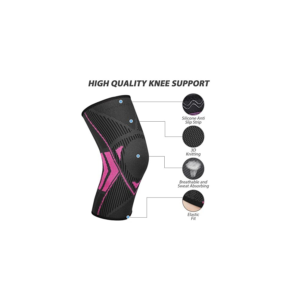 Ruilala Knee Support Adjustable Knee Brace 2 Pack For Men Women Anti Slip Compression Knee Sleeve For Meniscus Tear, Arthritis, Tendinitis, Ligament Injury,