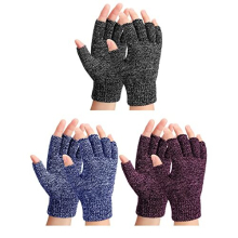 3 Pairs Winter Knitted Fingerless Gloves Warm Half Finger Gloves Thermal Fingerless Mittens for Men Women (Black Gray, Navy Blue, Black Red)