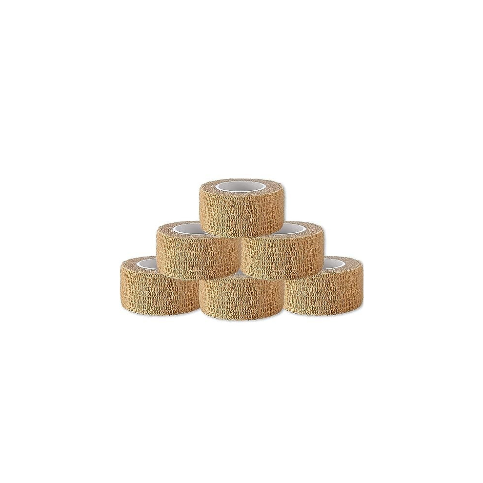 Medca Self Adhesive Bandages - 1" X 5 Yards Per Roll - Pack Of 6 Rolls, Elastic Self Adherent Cohesive Wrap First Aid Tape For Sprain Swelling And Soreness