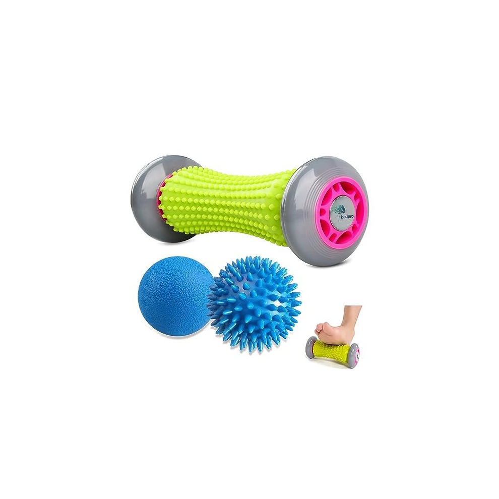 Beupro Plantar Fasciitis Massager, Foot Roller & Lacrosse Ball & Spiky Massage Ball Set 3Pcs, Muscle Roller Stick For Plantar Fasciitis Recovery And