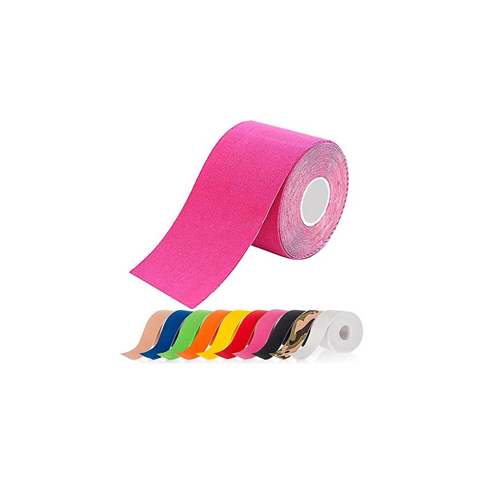 Ateteo Pink Kinesiology Sports 5M X (2.5/3.8/5/7.5) Cm Roll Of Elastic Muscle Support Tape For Exercise &Injury Recovery, E-, L: 5Mx5cm