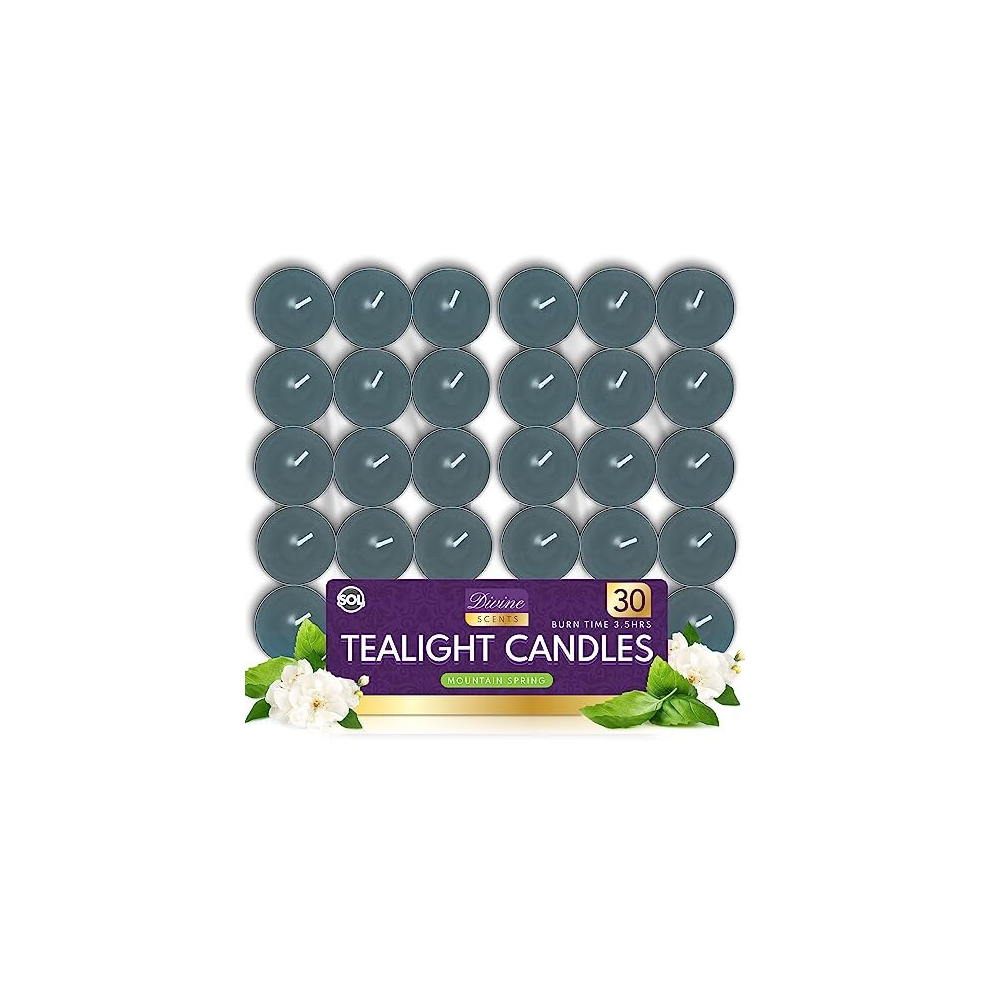 30pk Mountain Spring Tea Lights| Scented Tea Lights | Tea Light Candle | Scented Tealight Candles | Blue Tea Lights | Long Burning Tealights | Tea