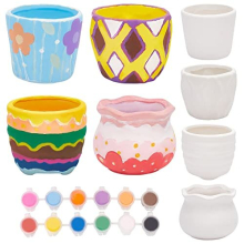 4 Sets DIY Ceramic Succulent Planters Paintable Bisque Ceramics Pots Figurines Paint Craft Kit for Kids Holiday at-Home Classroom DIY Craft Project