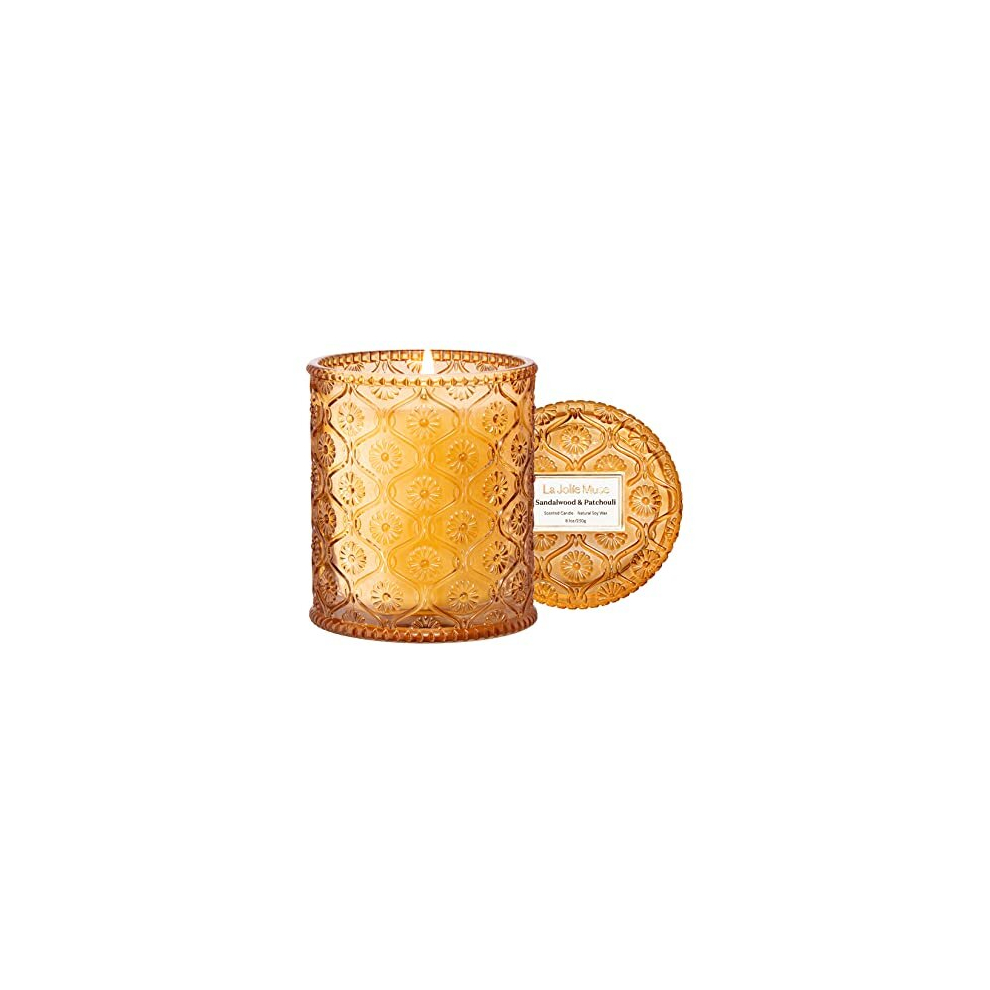 La Jolie Muse Scented Candle Gifts for Women, Sandalwood & Patchouli Candles, 8 oz 55 Hour Burn Time, Luxury Candles, Candles for Home Scented,
