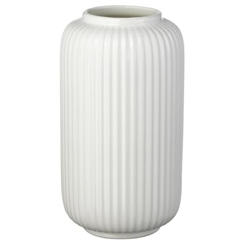 Tall 8 Inch White Ceramic Ribbed Vases for Home Decor Table