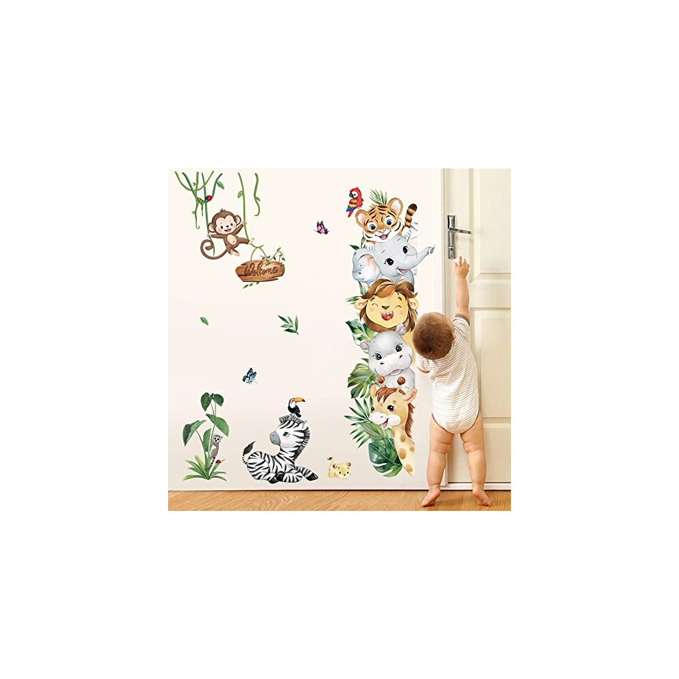 Decalmile Jungle Animals Wall Decals Safari Elephant Lion Monkey Wall Stickers Kids Room Baby Nursery Bedroom Door Wall Decor