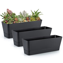 3 Pcs Rectangle Plant Pot, Succulent Planter Box with Drainage Holes, Planter Trough for Bay Window, Kitchen Windowsill, Shelf, Coffee Table (Black)