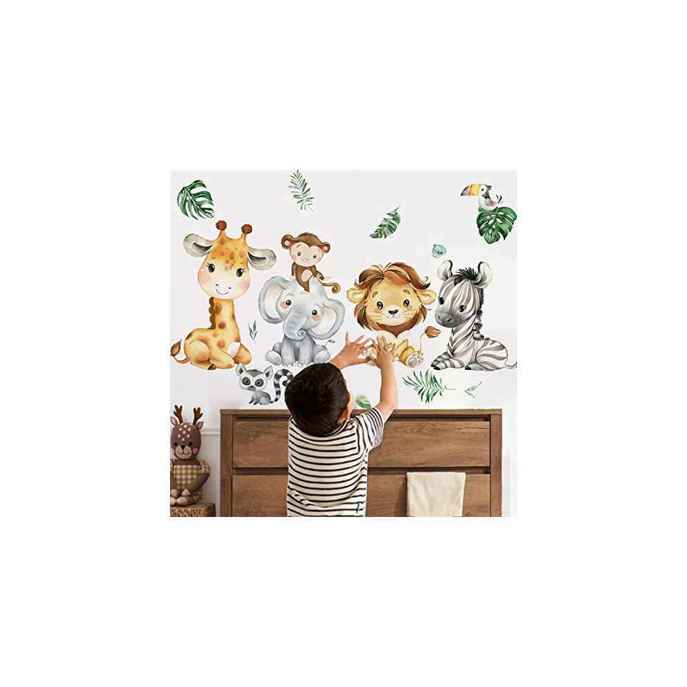 Decalmile Safari Jungle Animals Wall Stickers Elephant Giraffe Lion Wall Decals Baby Nursery Kids Bedroom Living Room Wall Decor