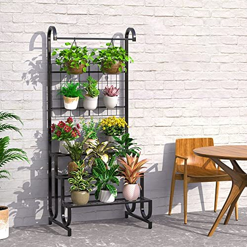 3 Tier Hanging Plant Stand, Metal Outdoor Plant Stand Plant Shelf With ...