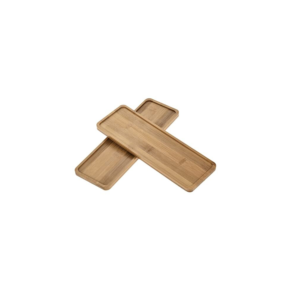 Plant Pot Saucer, 2 Pack 11x3.7 Inch Bamboo Rectangular Flower Drip Tray for Indoors