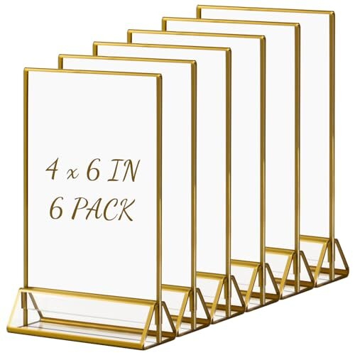 6 Pack Acrylic Sign Holders Gold Border 10x15 cm (4x6 inch), Gold Clear