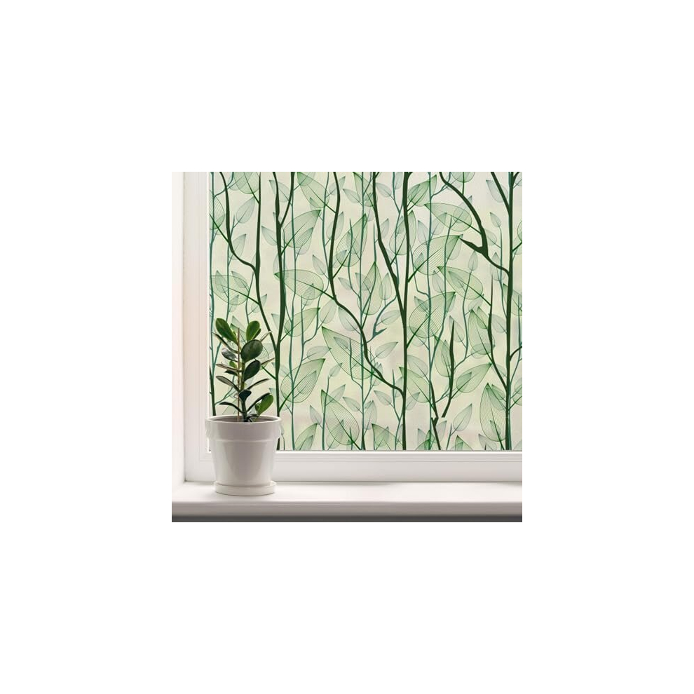 Window Privacy Film Static Cling Window Film No-Glue Frosted Window Film Plants Window Stickers, for Home, Bathroom, Kids Room, Bedroom (44.5x200cm)
