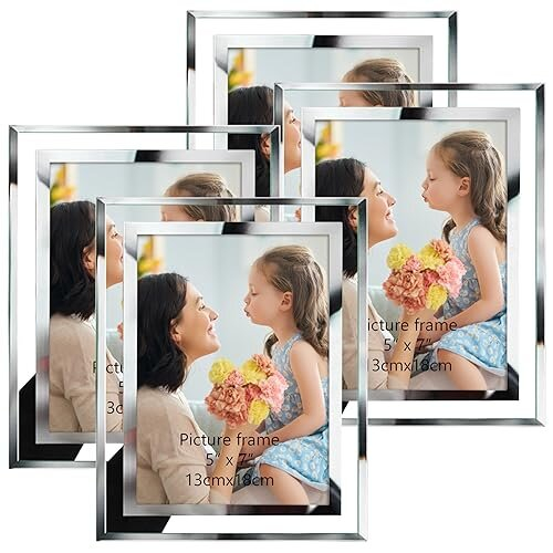 4 Pack Photo Frames,5x7 Picture Frames with Silver Mirrored Glass, Multi Picture Frames for Tabletop Display