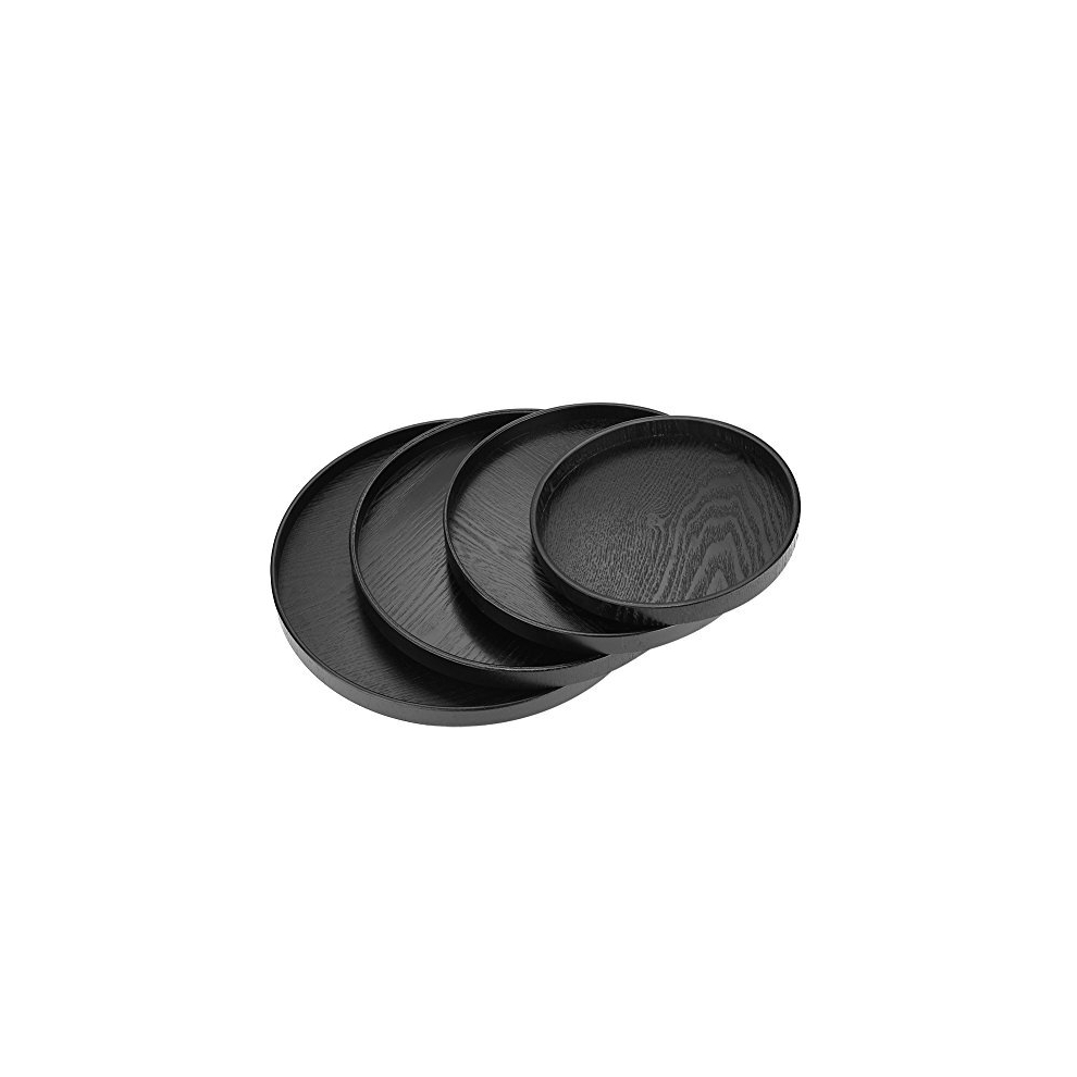 Round Serving Tray, Non Slip Black Circle Tray Decorative Coffee Table Tray, Small Wooden Round Tea Serving Tray for Kitchen Counter Tableware and Bar