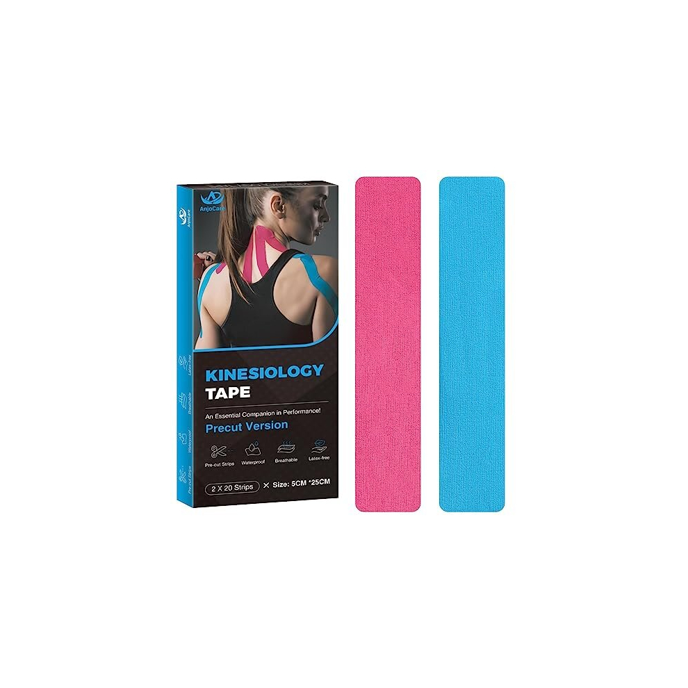 Anjocare Kinesiology Tape Precut 2 Rolls, Elastic Kinesiology Therapeutic Tape For Physical Therapy, Sports And Injury Recovery, Athletic Sports Tape For Knee,