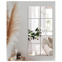 Self Adhesive Mirror 20.5x20.5cm HD Glass Mirror Tiles Wall Mirror Full Length Mirrors Shower Mirror Stick on Wall Mirrors for Living Room Home Decor