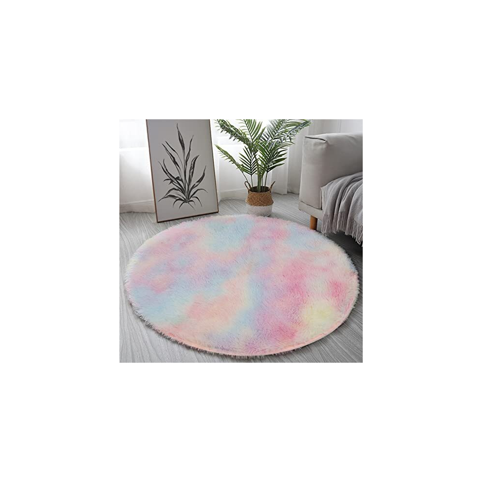 Yifugad Round Plush Rug, Bedroom Area Rug, Fluffy Colorful Round Rug For Children's Bedroom, Girl Bedroom Rug, Uitable For Children's Room Decoration Furry