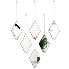 6 Pack Mirror Wall Decor Set with 2 Screwdriver Diamond Hanging Wall Mirror with Chain Silver Frame Decorative Chain Mirror for Home Living Room