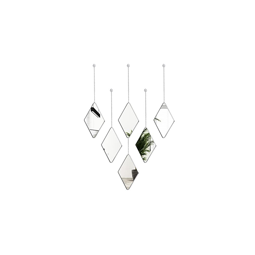 6 Pack Mirror Wall Decor Set with 2 Screwdriver Diamond Hanging Wall Mirror with Chain Silver Frame Decorative Chain Mirror for Home Living Room