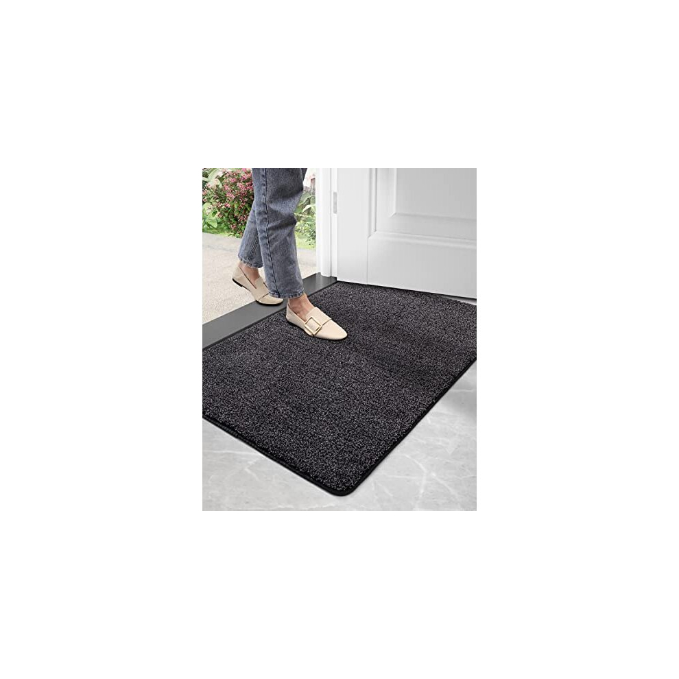 Dirt Trapper Door Mat, Non-slip Barrier Mats for Indoor and Outdoor, Super Absorbent Entrance Rug Machine Washable Soft Floor Mat Carpet(Black-Grey,