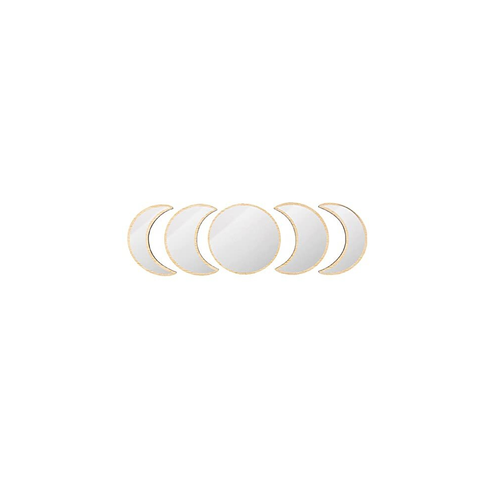 5Pcs Moon Phase Mirror Set, Crescent Moon Mirror Wall Decor Bedroom, Bohemian Natural Scandinavian Home Decor Decorative Mirror Moon Phase Wall Decor