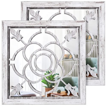 Square Mirror Wall Decor 2PCS, Farmhouse Indoor/Outdoor Wall-mounted Mirrors 12x12 inches for Living Room, Hallway, Entryway, Garden Mirrors Outdoor