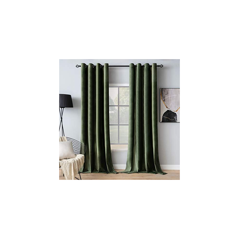 Velvet Curtains Olive Green Elegant Eyelet Curtains Thermal Insulated Soundproof Room Darkening Curtains/Drapes for Classical Living Room Bedroom