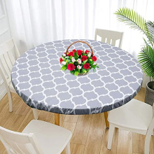 Waterproof Round Tablecloth Elastic Edged Fitted Table Cover Wipeable Oil-proof Table Cloth for Kitchen Dining Room Tabletop(35-43 Inch in