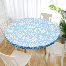 Waterproof Round Tablecloth, Elastic Edged Fitted Flannel Backed Table Cover Stain Resistant Oil-proof PVC Table Protector Cover for Dinning Room
