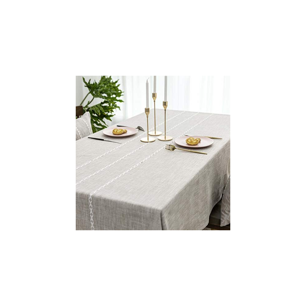 Tablecloths Rectangular, Cotton Linen Tablecloth, Faux Burlap Table Cloth for Kitchen Dinning Striped Tabletop (132x183 cm, 52 x 72 Inch, Light Linen)