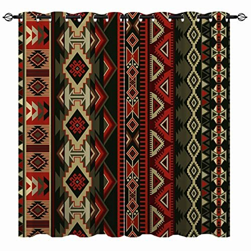 YUANZU Ethnic Curtains - Geometric American Native Navajo Design Mexican Motif Aztec Art Print Pattern Eyelet Blackout Thermal Window Drapes for