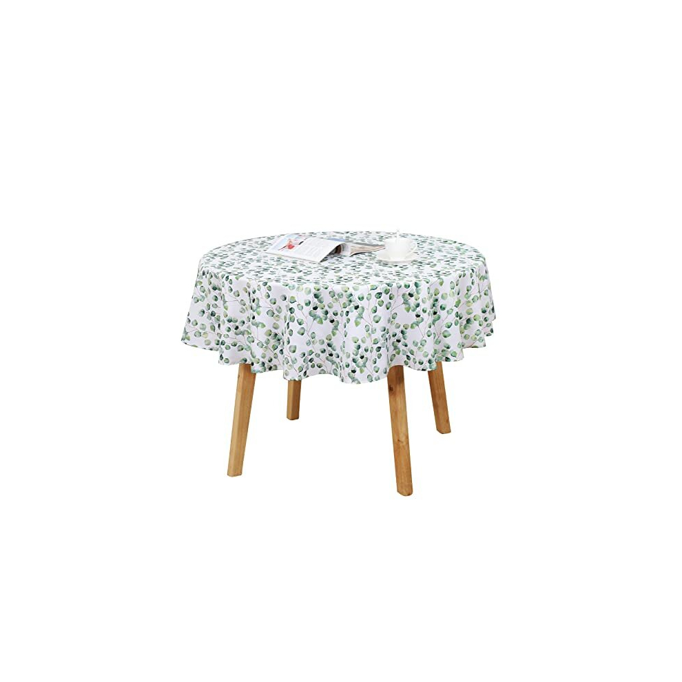 Round Tablecloth Polyester Leaf Pattern Wipeable Tablecloth Round 150cm 60" Circle Table Cloth Wrinkle Free and Stain Resistant Runde Table Cloth Wipe