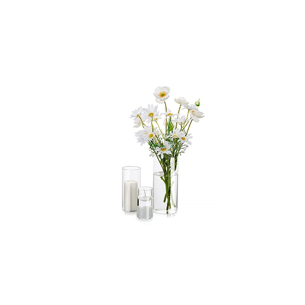 Cylinder Glass Flower Vase Clear, 3Pcs/Set Modern Basic Vases for Table Decoration Wedding Centrepieces Flowers Roses Pampas Grass Candle Holders for