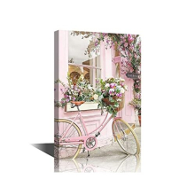Bicycle and Flower Wall Art Canvas Painting Pictures Wall Decor Canvas Art Lake Blue Modern Artwork Contemporary Wall Decor for Home Office