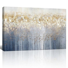 Framed Large Blossom Tree Canvas Wall Art Abstract Floral Gray Gold Canvas Prints Painting Wall Artwork Picture for Living Room Bedroom Home