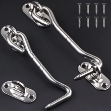 2 Pcs Stainless Steel Cabin Hook Chrome, Heavy Duty 4 Inch (100mm) Silver Gate Hook and Eye Latch, Sliding Barn Door Latch Lock, Door Catch Hook for