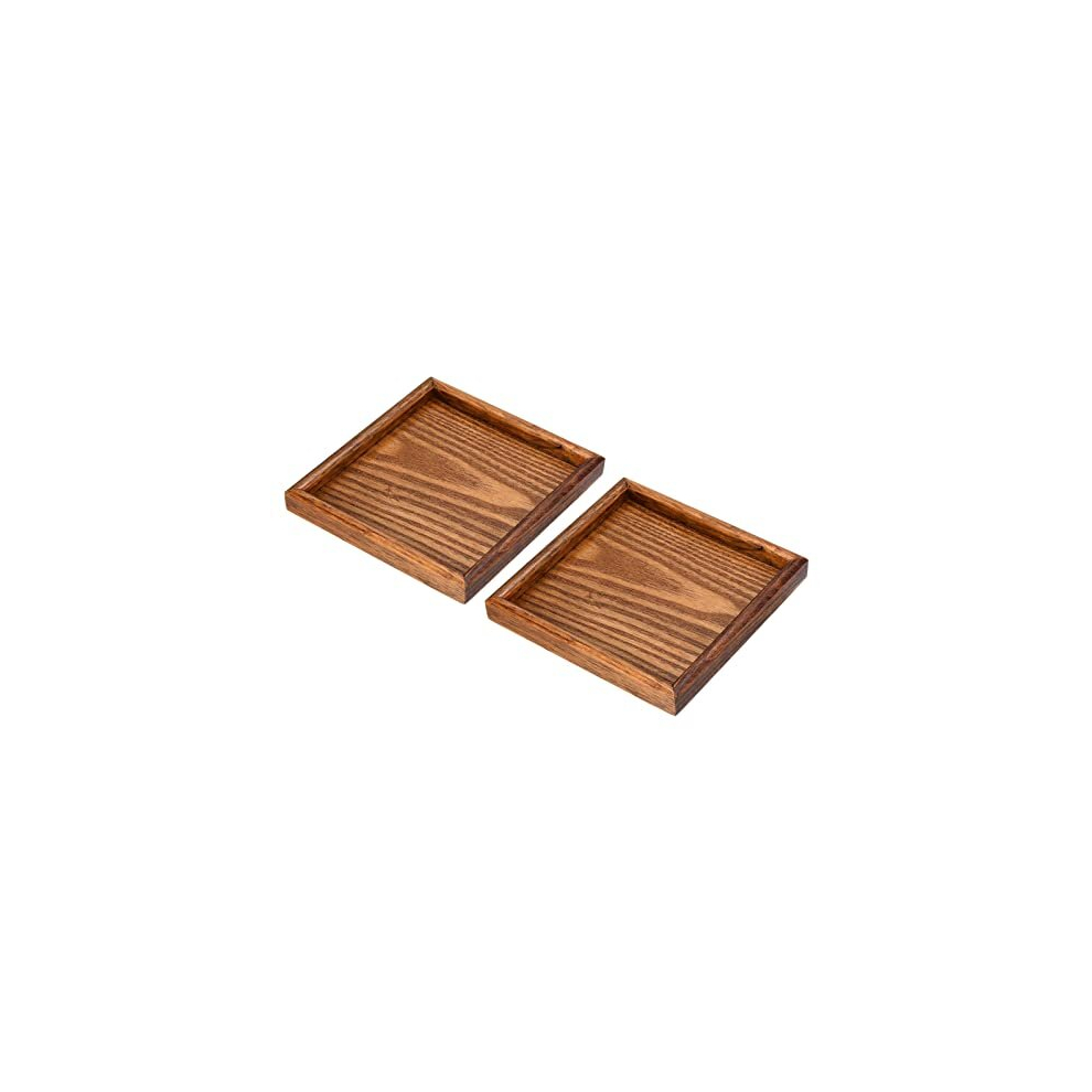 Wood Serving Tray 7 Inch, 2 Pack Square Decorative Platter for Home Decor Kitchen Table Candle Holder, Brown