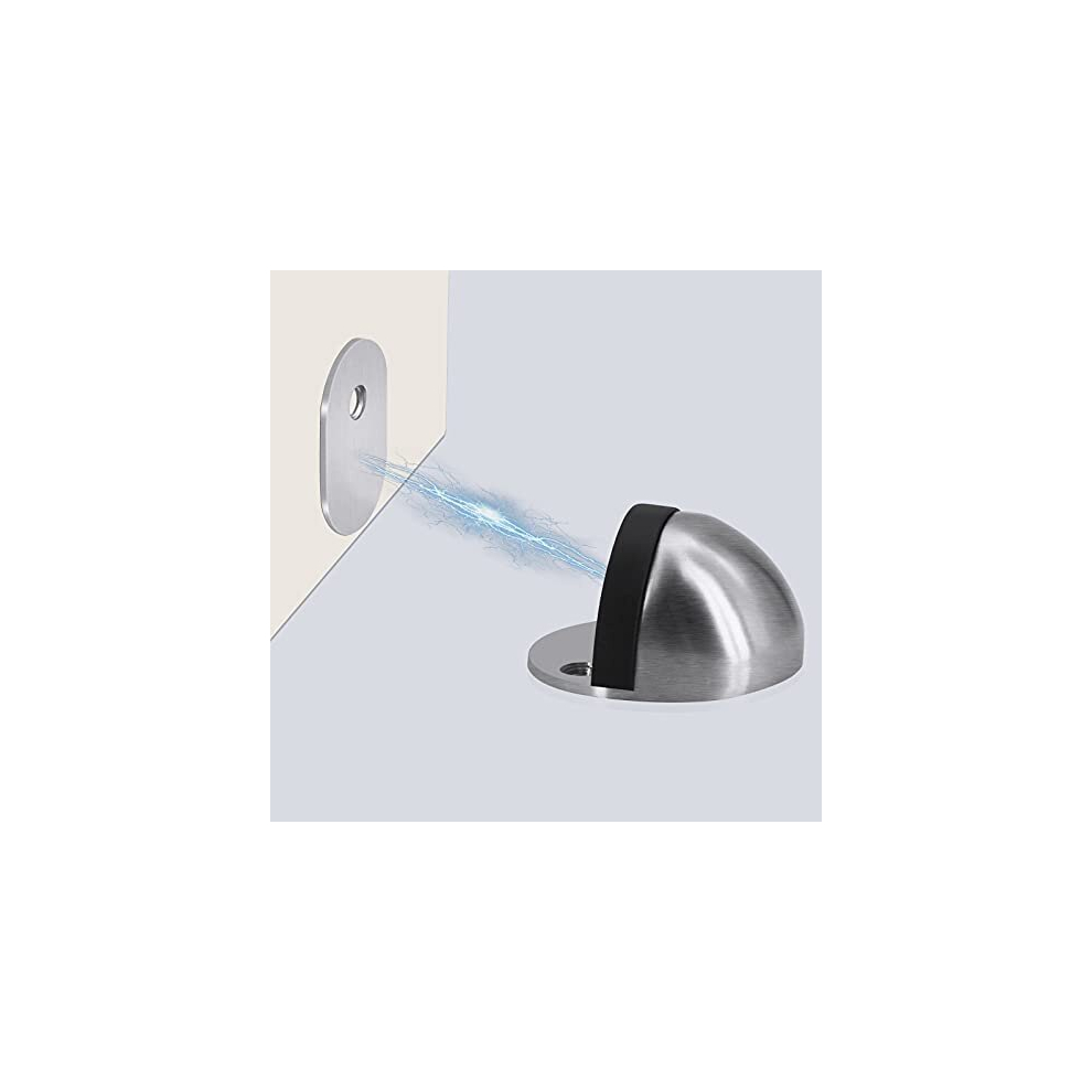 2 Pack Oval Stainless Steel Magnetic Floor Door Stops with Screws and Glues, Mounted or Self Adhesive Metal Door Stoppers for Floor Bathroom Doorstop