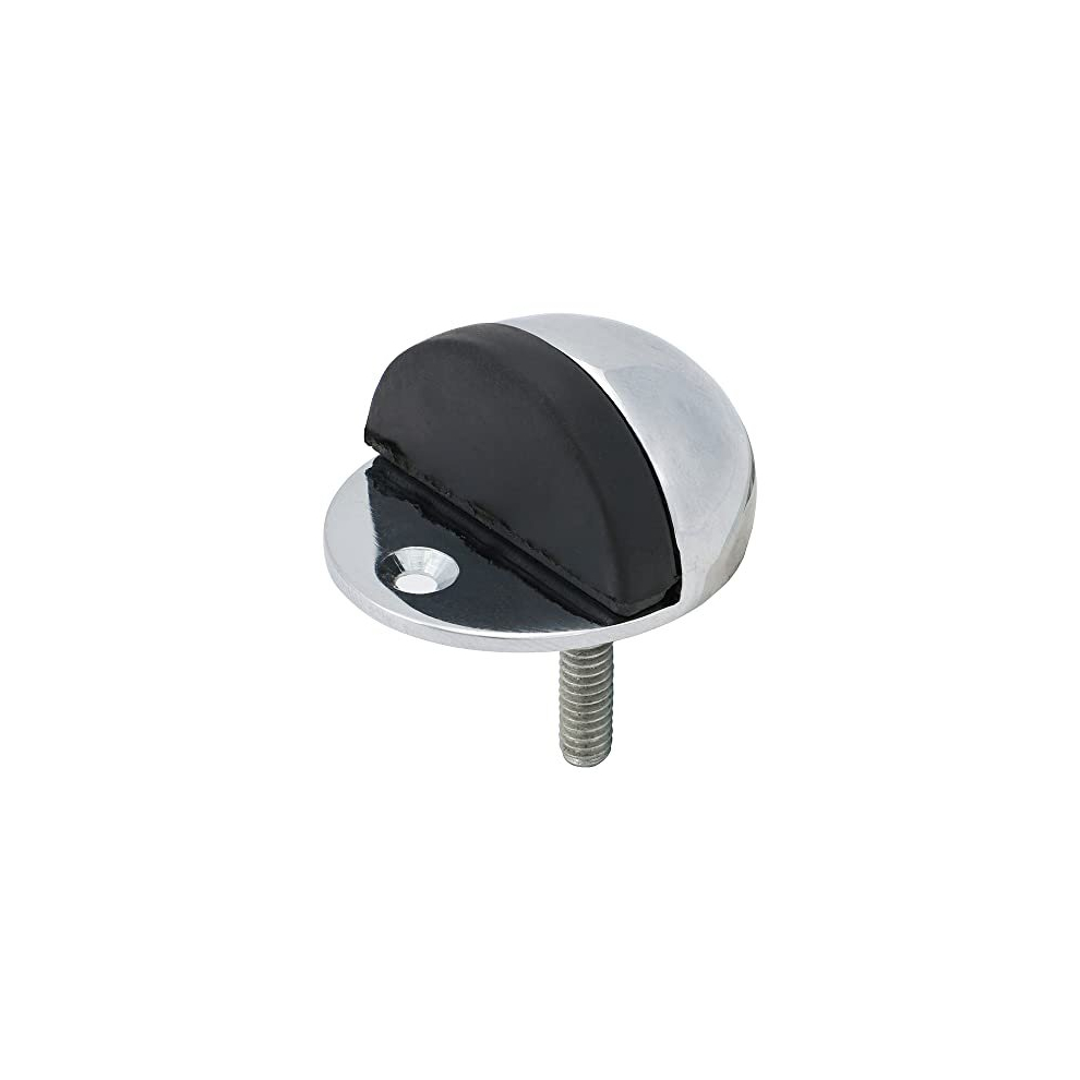 Oval Door Stop - Polished Chrome - Floor Mounted - Protective Rubber Buffer tip - 47mm