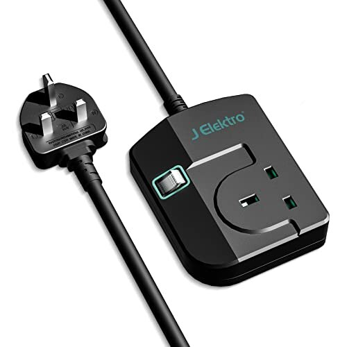 Black Extension Lead, J Elektro Single Socket Heavy Duty Extension Lead