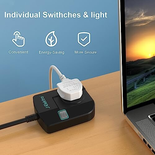 Black Extension Lead, J Elektro Single Socket Heavy Duty Extension Lead with Switched, Power